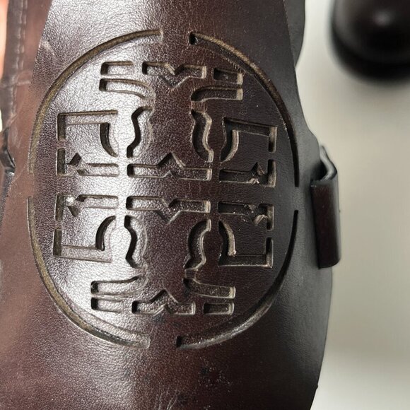 Tory Burch Colton Flat Leather Bootie Dark Brown logo Size 6 - Picture 15 of 15